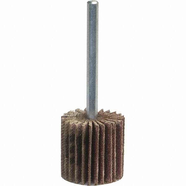 Norton - 1" Diam x 5/8" Face Width, Coarse Aluminum Oxide Coated Mounted Flap Wheel - 1/4" Shank Mount, 60 Grit, Y Weighted Cloth Backing, 30,000 Max RPM - Exact Tooling