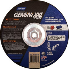 Norton - 30 Grit, 9" Wheel Diam, 1/8" Wheel Thickness, Type 27 Depressed Center Wheel - Extra Coarse Grade, Aluminum Oxide, 6,600 Max RPM - Exact Tooling