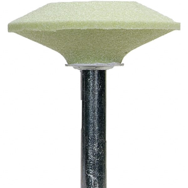 Norton - 5/8" Head Diam x 1-7/8" Thickness, A36, Wheel Tapered Edge End, Ceramic Mounted Point - Green, Extra Coarse Grade, 36 Grit, 23,520 RPM - Exact Tooling