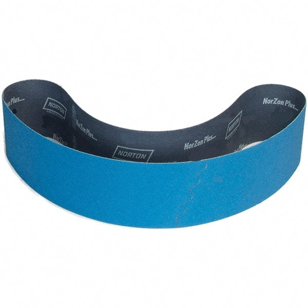 Norton - 4" Wide x 90" OAL, 80 Grit, Zirconia Alumina Abrasive Belt - Zirconia Alumina, Coated, X Weighted Cloth Backing - Exact Tooling