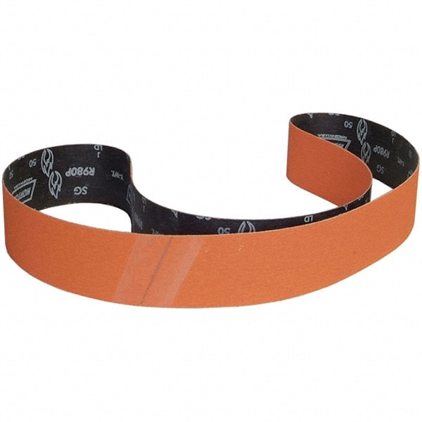 Norton - 4" Wide x 132" OAL, 36 Grit, Ceramic Abrasive Belt - Ceramic, Coated, Y Weighted Cloth Backing - Exact Tooling