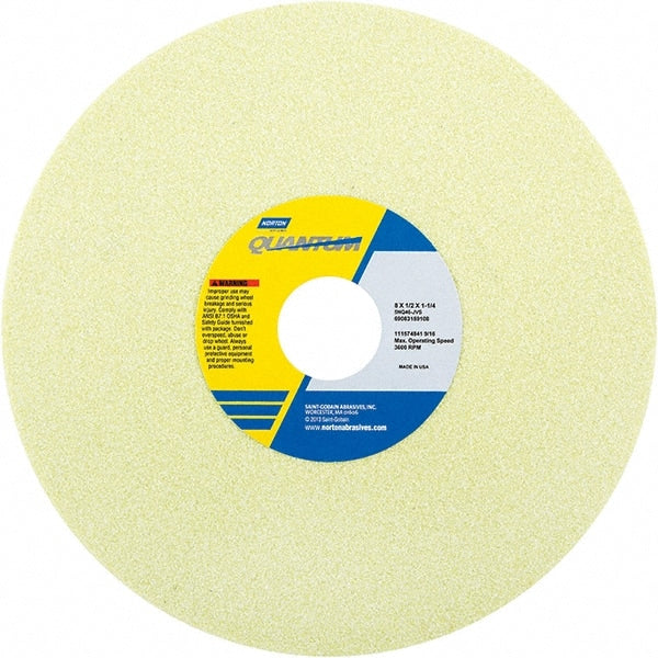 Norton - 8" Diam x 1-1/4" Hole x 1/2" Thick, I Hardness, 46 Grit Surface Grinding Wheel - Ceramic, Type 1, Coarse Grade, 3,105 Max RPM - Exact Tooling