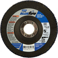 Norton - 24 Grit, 5" Disc Diam, 7/8" Center Hole, Type 29 Zirconia Alumina Flap Disc - 12,000 Max RPM, Fiberglass Backing, Arbor Attaching System, Coated - Exact Tooling