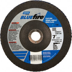 Norton - 24 Grit, 7" Disc Diam, 7/8" Center Hole, Type 29 Zirconia Alumina Flap Disc - 8,600 Max RPM, Fiberglass Backing, Arbor Attaching System, Coated - Exact Tooling