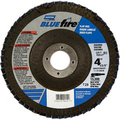 Norton - 40 Grit, 4" Disc Diam, 5/8" Center Hole, Type 29 Zirconia Alumina Flap Disc - 15,300 Max RPM, Fiberglass Backing, Arbor Attaching System, Coated - Exact Tooling