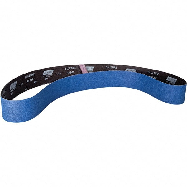 Norton - 3" Wide x 79" OAL, 60 Grit, Zirconia Alumina Abrasive Belt - Zirconia Alumina, Coated, Y Weighted Cloth Backing - Exact Tooling