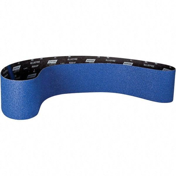 Norton - 6" Wide x 79" OAL, 36 Grit, Zirconia Alumina Abrasive Belt - Zirconia Alumina, Coated, Y Weighted Cloth Backing - Exact Tooling