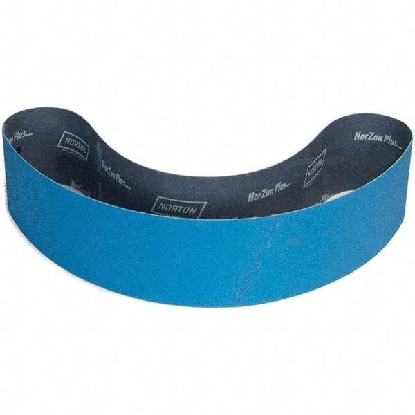 Norton - 4" Wide x 90" OAL, 60 Grit, Zirconia Alumina Abrasive Belt - Zirconia Alumina, Coated, X Weighted Paper Backing - Exact Tooling