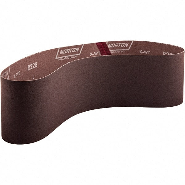 Norton - 4" Wide x 36" OAL, 120 Grit, Aluminum Oxide Abrasive Belt - Aluminum Oxide, Coated, X Weighted Cloth Backing - Exact Tooling