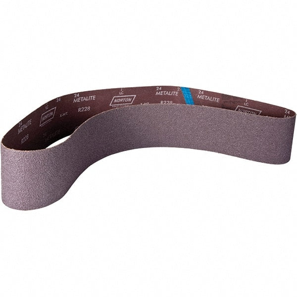 Norton - 4" Wide x 60" OAL, 120 Grit, Aluminum Oxide Abrasive Belt - Aluminum Oxide, Coated, X Weighted Cloth Backing - Exact Tooling