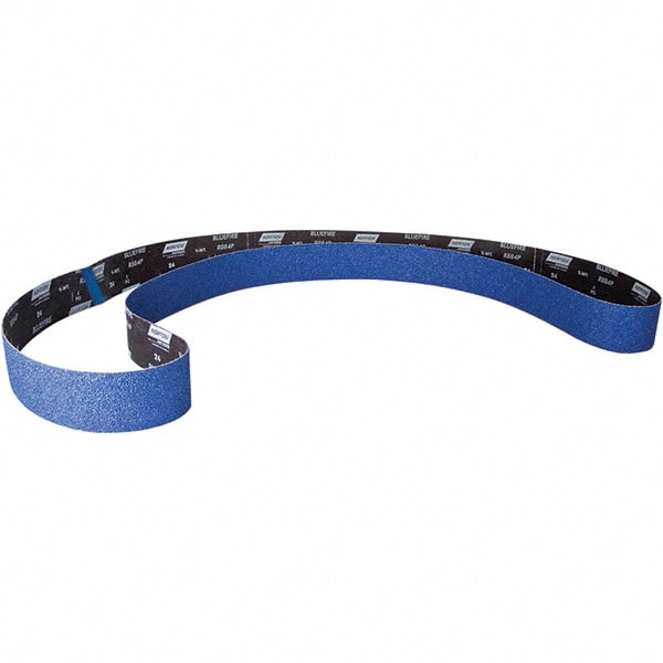 Norton - 4" Wide x 79" OAL, 40 Grit, Zirconia Alumina Abrasive Belt - Zirconia Alumina, Coated, Y Weighted Cloth Backing - Exact Tooling