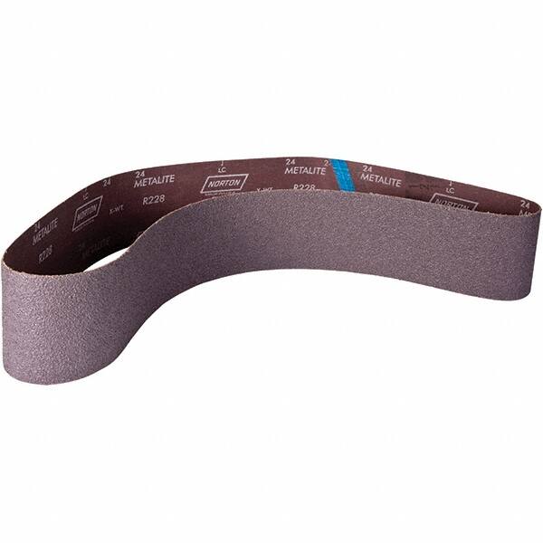 Norton - 4" Wide x 60" OAL, 24 Grit, Aluminum Oxide Abrasive Belt - Aluminum Oxide, Coated, X Weighted Cloth Backing - Exact Tooling