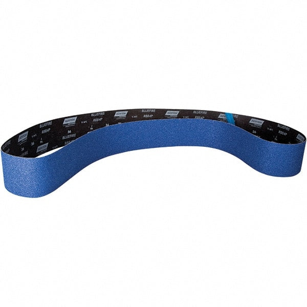Norton - 4" Wide x 100" OAL, 36 Grit, Zirconia Alumina Abrasive Belt - Zirconia Alumina, Coated, Y Weighted Cloth Backing - Exact Tooling