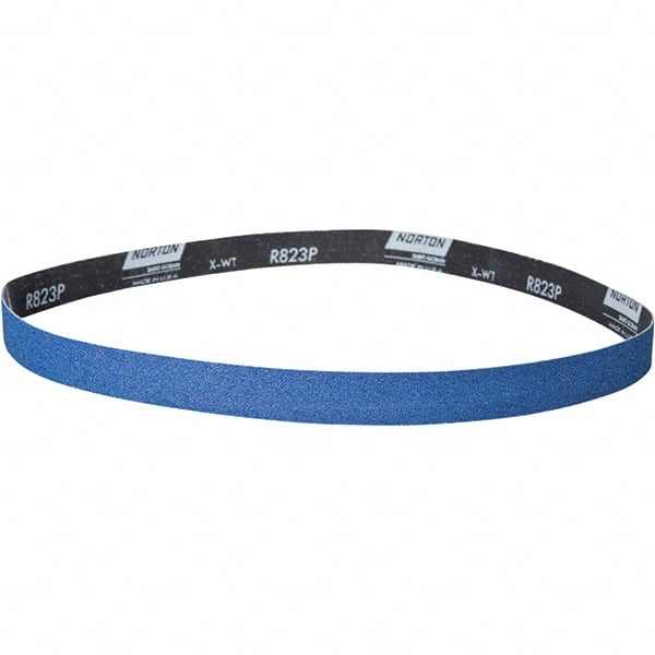 Norton - 1-1/2" Wide x 60" OAL, 100 Grit, Zirconia Alumina Abrasive Belt - Zirconia Alumina, Coated, X Weighted Cloth Backing - Exact Tooling