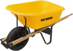 True Temper - 6 Cu Ft Capacity Wheelbarrow with 16" Pneumatic Wheel - Hardwood Handle, 60" Long x 30" Wide x 27" High, Yellow - Exact Tooling