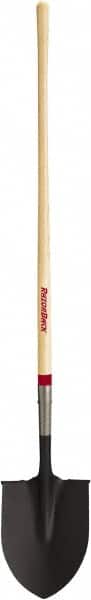 Razor-Back - 11-1/2" High x 9" Wide Round Steel Shovel - 48" Long Wood Straight Handle, Rolled - Exact Tooling