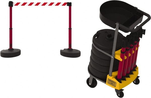 Banner Stakes - 42-1/2" High Plastic Pedestrian Barrier - 15' Long Rope - Exact Tooling