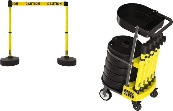 Banner Stakes - 42-1/2" High Plastic Pedestrian Barrier - 15' Long Rope - Exact Tooling