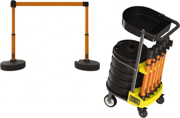 Banner Stakes - 42-1/2" High Plastic Pedestrian Barrier - 15' Long Rope - Exact Tooling