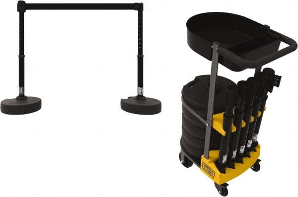 Banner Stakes - 42-1/2" High Plastic Pedestrian Barrier - 15' Long Rope - Exact Tooling