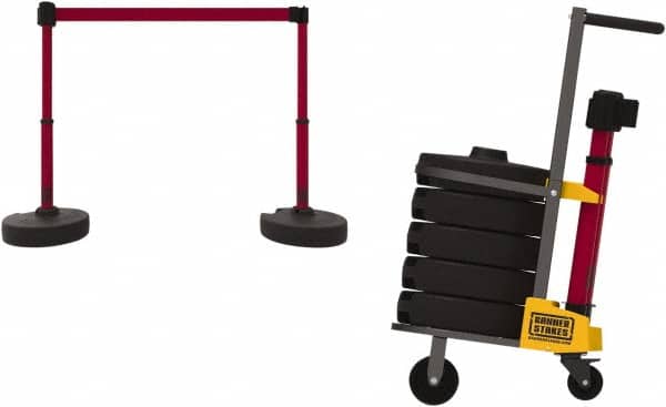 Banner Stakes - 42-1/2" High Plastic Pedestrian Barrier - 15' Long Rope - Exact Tooling