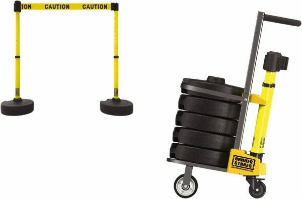 Banner Stakes - 42-1/2" High Plastic Pedestrian Barrier - 15' Long Rope - Exact Tooling