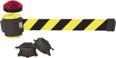 Banner Stakes - 7" High x 30' Long x 2" Wide Magnetic Wall Mount Barrier - Plastic & Polyester, Matte Finish, Yellow/Black, Used As Is - Exact Tooling