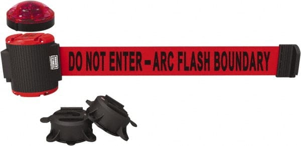 Banner Stakes - 7" High x 30' Long x 2" Wide Magnetic Wall Mount Barrier - Plastic & Polyester, Matte Finish, Red, Used As Is - Exact Tooling