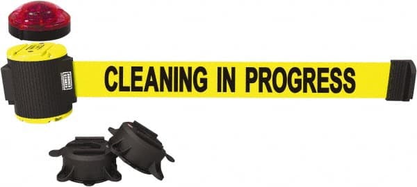 Banner Stakes - 7" High x 30' Long x 2" Wide Magnetic Wall Mount Barrier - Plastic & Polyester, Matte Finish, Yellow, Used As Is - Exact Tooling