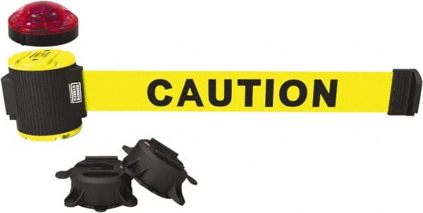 Banner Stakes - 7" High x 30' Long x 2" Wide Magnetic Wall Mount Barrier - Plastic & Polyester, Matte Finish, Yellow, Used As Is - Exact Tooling