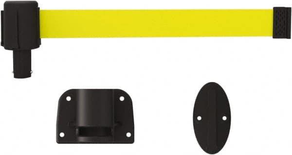 Banner Stakes - 6.61" High x 15' Long x 2" Wide Wall Mount Barrier - Plastic & Polyester, Matte Finish, Yellow, Used As Is - Exact Tooling