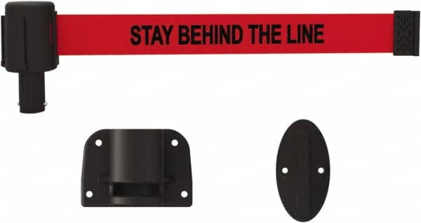 Banner Stakes - 6.61" High x 15' Long x 2" Wide Wall Mount Barrier - Plastic & Polyester, Matte Finish, Red, Used As Is - Exact Tooling