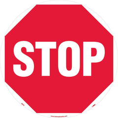 NMC - Adhesive Backed Floor Signs; Message Type: Accident Prevention ; Graphic Type: Stop Sign ; Message or Graphic: Message & Graphic ; Legend: Stop ; Color: Red; White ; Special Color Properties: No Special Properties - Exact Tooling