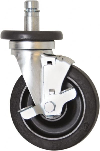 Eagle MHC - 5" Diam x 1-1/4" Wide x 8-1/4" OAH Stem Mount Swivel Caster with Brake - Rubber, 300 Lb Capacity, Plain Bearing, 1" Round Stem - Exact Tooling