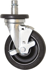 Eagle MHC - 5" Diam x 1-1/4" Wide x 8-1/4" OAH Stem Mount Swivel Caster with Brake - Rubber, 300 Lb Capacity, Plain Bearing, 1" Round Stem - Exact Tooling