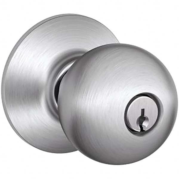 Schlage - 1-3/8 to 1-3/4" Door Thickness, Satin Chrome Entry Knob Lockset - Exact Tooling