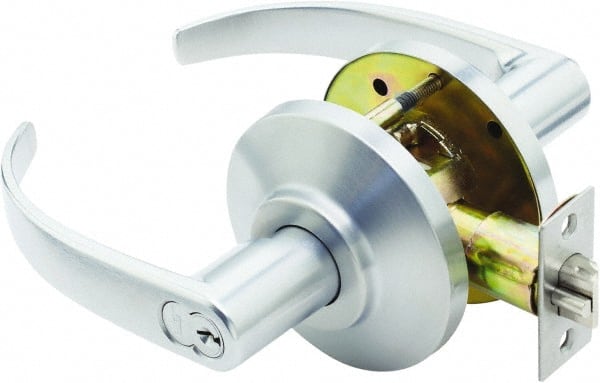Stanley - Grade 2 Storeroom Lever Lockset for 1-3/8 to 2" Thick Doors - 2-3/4" Back Set, Best SFIC Cylinder, Brass, Satin Chrome Finish - Exact Tooling