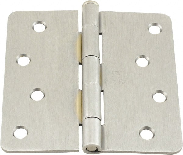 Hager - 4" Wide x 4" High 1/4 Radius Residential Hinge - Round Edge, Steel, Satin Chrome Finish - Exact Tooling