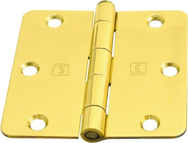 Hager - 3-1/2" Wide x 3-1/2" High 1/4 Radius Residential Hinge - Round Edge, Steel, Bright Brass Finish - Exact Tooling
