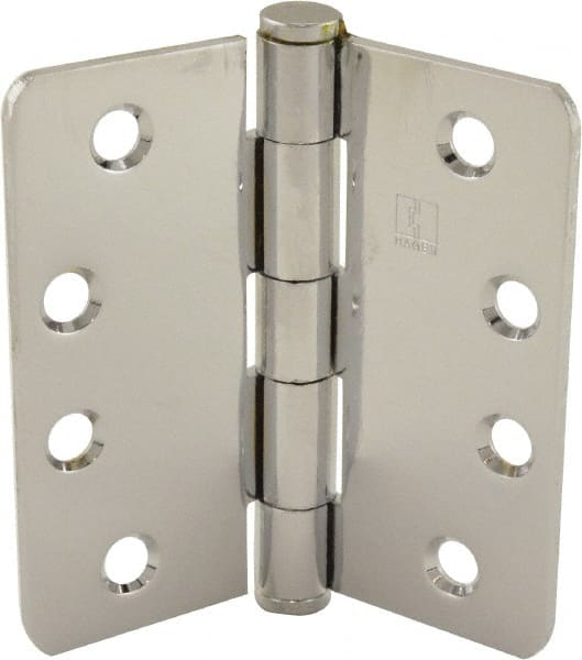 Hager - 4" Wide x 4" High 1/4 Radius Residential Hinge - Round Edge, Steel, Bright Chrome Finish - Exact Tooling