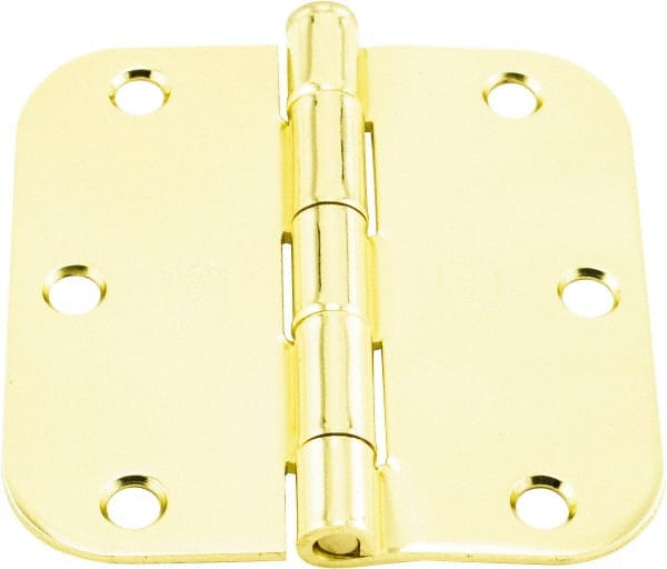Hager - 3-1/2" Wide x 3-1/2" High 5/8 Radius Residential Hinge - Round Edge, Steel, Bright Brass Finish - Exact Tooling