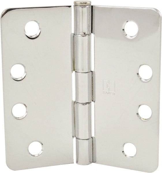 Hager - 4" Wide x 4" High 1/4 Radius Residential Hinge - Round Edge, Steel, Bright Chrome Finish - Exact Tooling