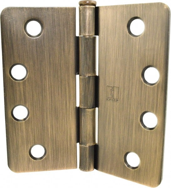 Hager - 4" Wide x 4" High 1/4 Radius Residential Hinge - Round Edge, Steel, Antique Bronze Finish - Exact Tooling