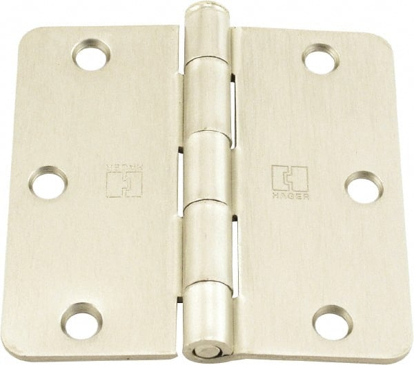 Hager - 3-1/2" Wide x 3-1/2" High 1/4 Radius Residential Hinge - Round Edge, Steel, Satin Nickel Finish - Exact Tooling