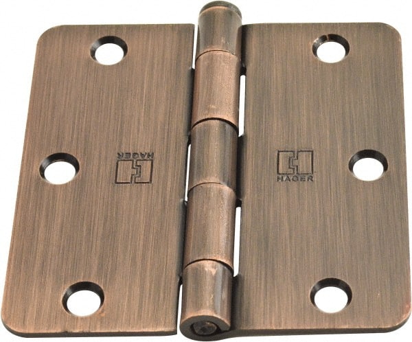 Hager - 3-1/2" Wide x 3-1/2" High 1/4 Radius Residential Hinge - Round Edge, Steel, Antique Bronze Finish - Exact Tooling