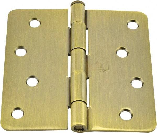 Hager - 4" Wide x 4" High 1/4 Radius Residential Hinge - Round Edge, Steel, Antique Brass Finish - Exact Tooling