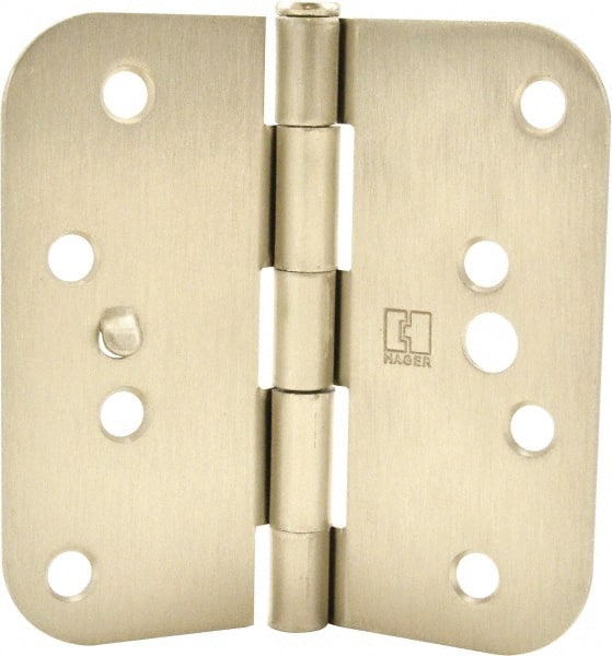 Hager - 4" Wide x 4" High 5/8 Radius Residential Hinge - Round Edge, Steel, Satin Nickel Finish - Exact Tooling