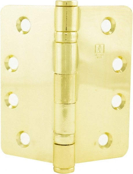 Hager - 4" Wide x 4" High 5/8 Radius Residential Hinge - Round Edge, Steel, Bright Brass Finish - Exact Tooling