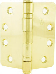Hager - 4" Wide x 4" High 5/8 Radius Residential Hinge - Round Edge, Steel, Bright Brass Finish - Exact Tooling