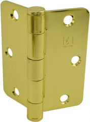 Hager - 3-1/2" Wide x 3-1/2" High Standard Weight Plain Bearing Residential Hinge - Round Edge, Steel, Bright Brass Finish - Exact Tooling